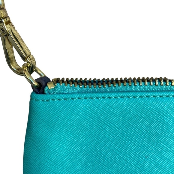 Banana Republic Colorblock Wristlet Aqua/Navy Golden Hardware Faux Leather 5” - Picture 11 of 12